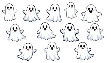 Cute cartoon ghosts in various poses (2)