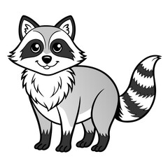 Cute Cartoon Raccoon Standing Isolated on White Background