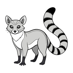 Cartoon Ring-Tailed Animal Illustration, Gray Body and Striped Tail