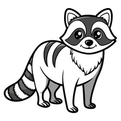 Cartoon Raccoon illustration standing on white background looking forward