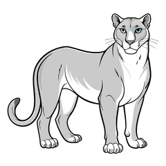Cartoon cougar illustration with grayscale coloring and bold outlines