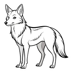 Stylized fox standing alert, line art vector illustration