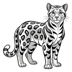 Black and white vector illustration of standing bengal cat