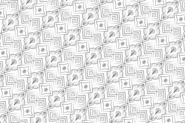 Vintage Geometric Pattern with Floral Motifs Black and White