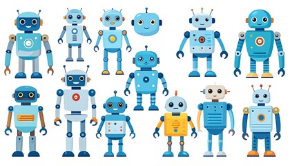 Cute cartoon robots in various poses
