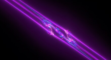 Abstract purple energy lines with glowing blue and pink core on black background