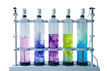 Vibrant laboratory experiment showcasing colorful chemical reactions in transparent containers during a scientific exploration isolated on transparent background
