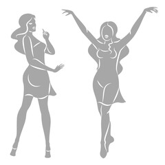 Collection. Silhouette of a woman in style. The girl is slim and beautiful. Lady suitable for aesthetic decor, posters, stickers, logo. Vector illustration set.