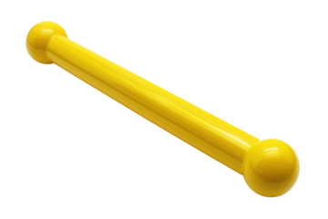A bright yellow exercise bar rests on a clean surface, ready for a workout in a vibrant fitness studio isolated on transparent background
