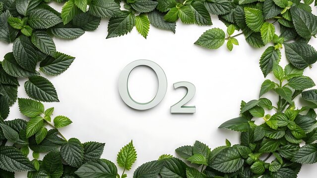 Word or symbol of O2 or oxygen made from various kinds of objects with shadow. AI GENERATED.
