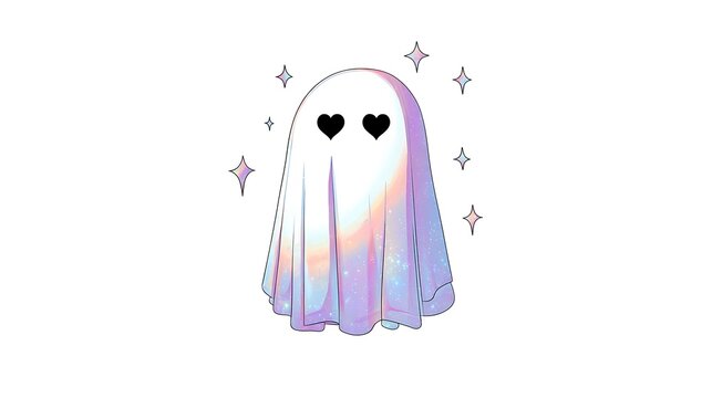 Soft pastel ghost with heart isolated on the white background 