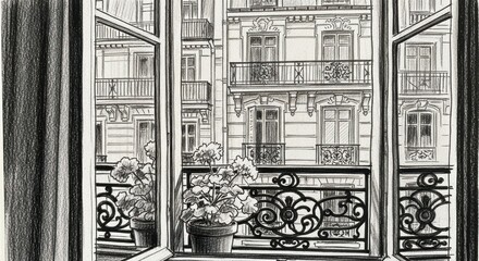 Fototapeta premium A Window View of Parisian Architecture and Daily Life