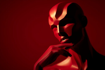 Red abstract mannequin in shadows
