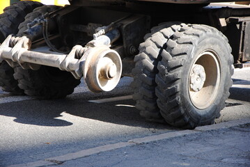 asphalt paving mashines at road construction site