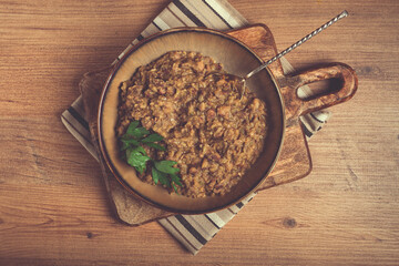 lobio, a traditional Georgian dish, boiled beans, homemade, no people,