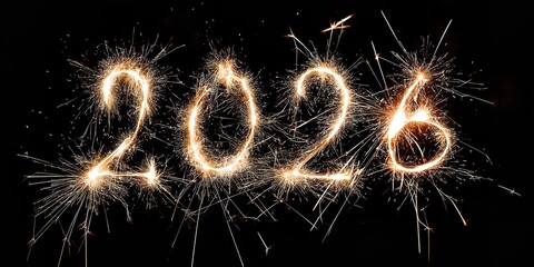 New year 2026 made of fireworks on the black background.