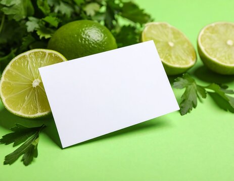 Limes and Parsley with Blank Card on Green Background. - Powered by Adobe