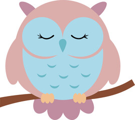 Cute Baby Owl Sleeping on Branch