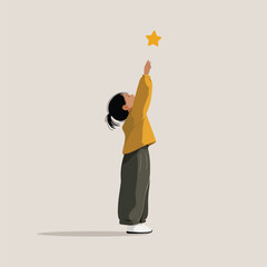 A hopeful child reaches upward towards a shining yellow star, symbolizing dreams and aspirations.