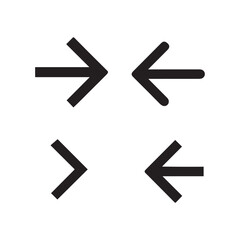 Fototapeta premium Four black arrows pointing inward towards each other in a cross formation indicating convergence direction and movement toward a central point silhouette