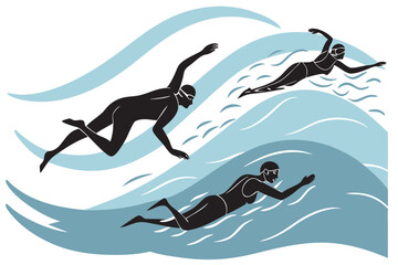 Swimming pool swimmers freestyle stroke swimming competition water sport training exercise recreation 100m race silhouette