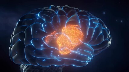 Animated 3d Rendering of a Human Brain with Glowing Neural Activity in the Temporal Lobe - Powered by Adobe