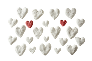 A charming mix of red and white hearts on a light background celebrates love and togetherness isolated on transparent background