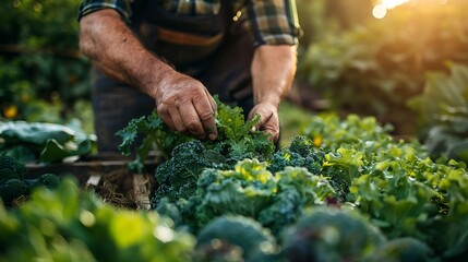 Fototapeta premium Farmer Harvesting Greens.
