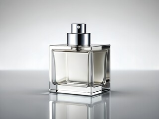 Elegant square perfume bottle isolated on white background in a studio shot