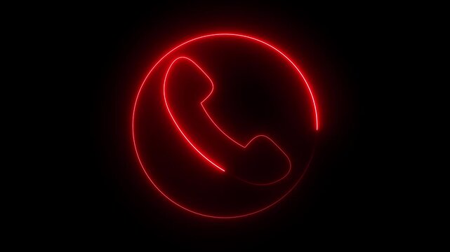 Glowing red neon Calling icon concept animation on a black background.