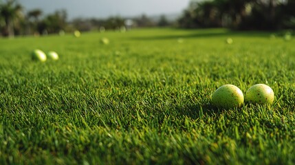 A bright green lawn with hidden Easter eggs shining under bright sunlight
