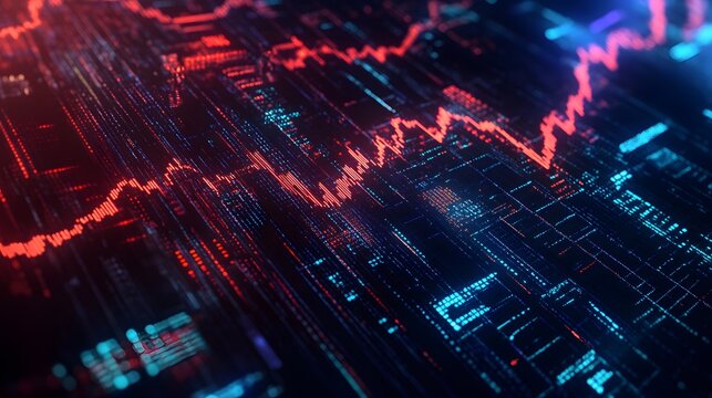 Digital Stock Market Crash Represented by a Glowing Red Graph.