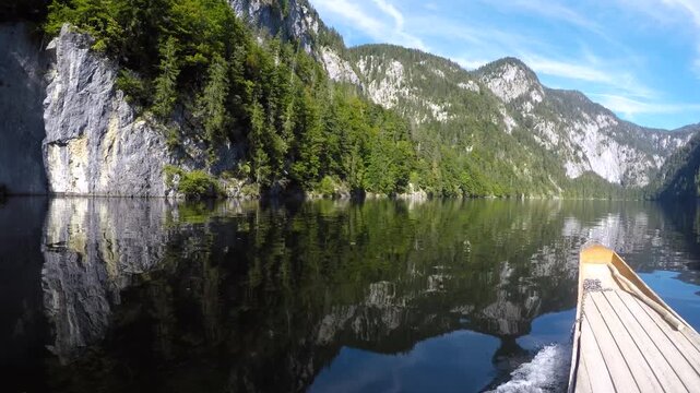 Boat trip on a small Zille, on Lake Toplitzsee, Salzkammergut, Styria, Austria