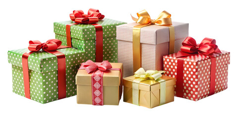 Assortment of Wrapped Gift Boxes with Ribbons and Bows Keywords: gift isolated on a transparent background