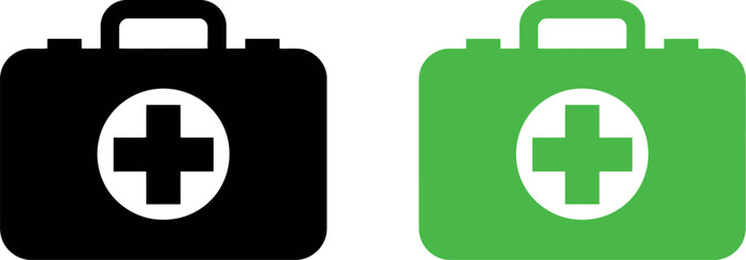 Obraz premium First aid kits, one black and one green, with white cross symbol