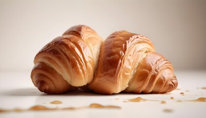 Delicious golden croissants on a white surface, perfect for breakfast.