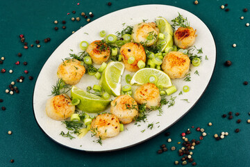 Tasty cooked scallops.