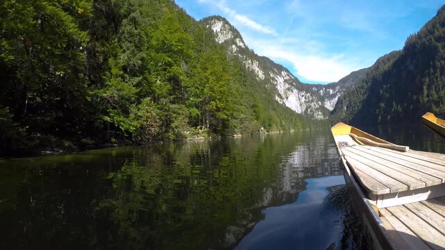 Boat trip on a small Zille, on Lake Toplitzsee, Salzkammergut, Styria, Austria