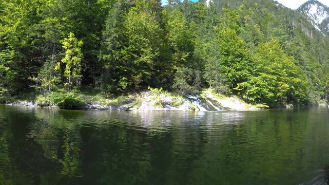 Boat trip on a small Zille, on Lake Toplitzsee, Salzkammergut, Styria, Austria