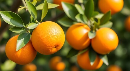 Ripe oranges on tree branches fruit citrus