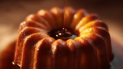 Syrupy glaze dripping on bundt cake