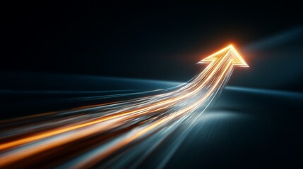 A business growth concept visualized by a bright orange arrow moving upward against a dark, dramatic backdrop