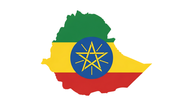 Ethiopia map outline with flag isolated on transparent background this vector graphic depicts the geographical shape of ethiopia filled with the national flag colors, creating a symbolic representatio