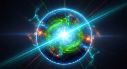 Abstract Energy Core with Glowing Plasma and Light Beams in Dark Space