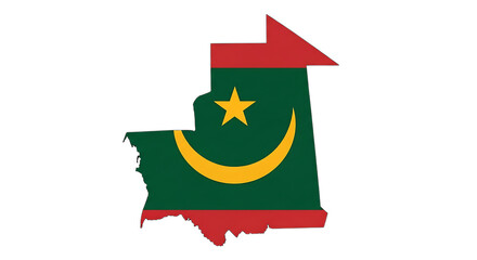 Map of mauritania filled with flag isolated on transparent background the map is roughly rectangular, and the flag is the national flag of mauritania, with a gold star and crescent in the center and r
