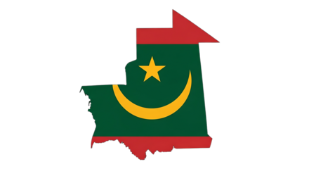 Map of mauritania filled with flag isolated on transparent background the map is roughly rectangular, and the flag is the national flag of mauritania, with a gold star and crescent in the center and r