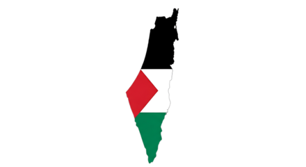 Map of palestine with the palestinian flag isolated on transparent background this vector illustration represents the geographical shape of palestine filled with the national flag colors, ideal for pa