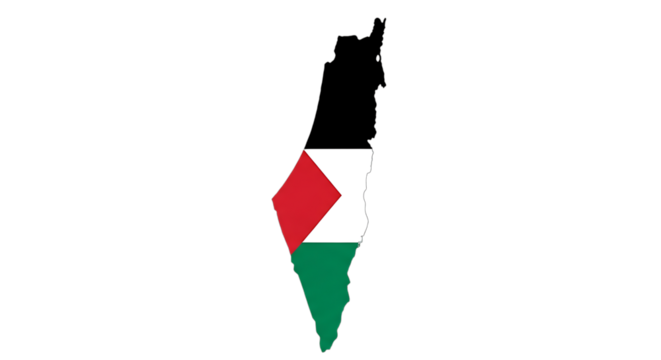 Map of palestine with the palestinian flag isolated on transparent background this vector illustration represents the geographical shape of palestine filled with the national flag colors, ideal for pa