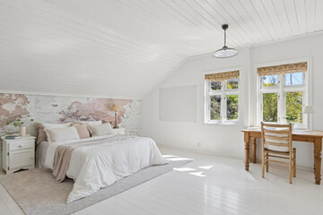Modern luxury bedroom interior in minimal scandinavian style, 3d render © Yulichka