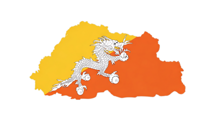 Bhutan map with flag colors isolated on transparent background vector illustration of country shape filled with national colors perfect for geography, travel, or cultural representation projects